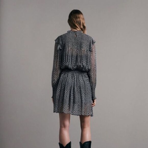 Rag & Bone Fawn Black White Printed Silk Long Sleeve Mini Dress XXS NWT - Picture 2 of 8